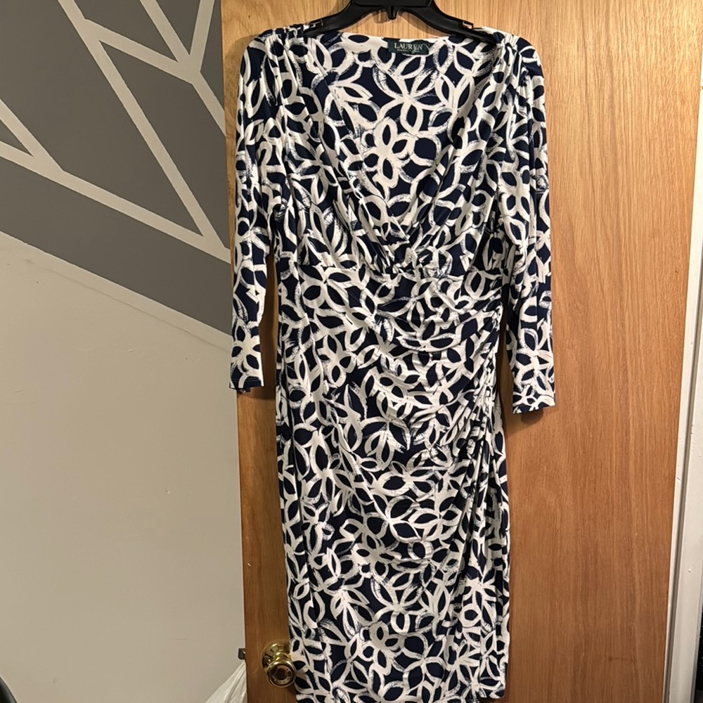 Lauren Ralph Lauren Black and White Cowl Neck Sheath Maxi Dress
